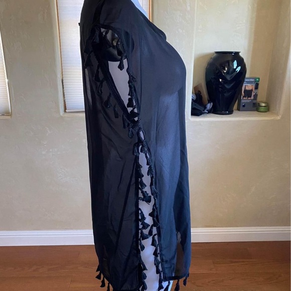 New GDKEY Black Sheer Swimsuit Cover Up With Tassels - Picture 3 of 5